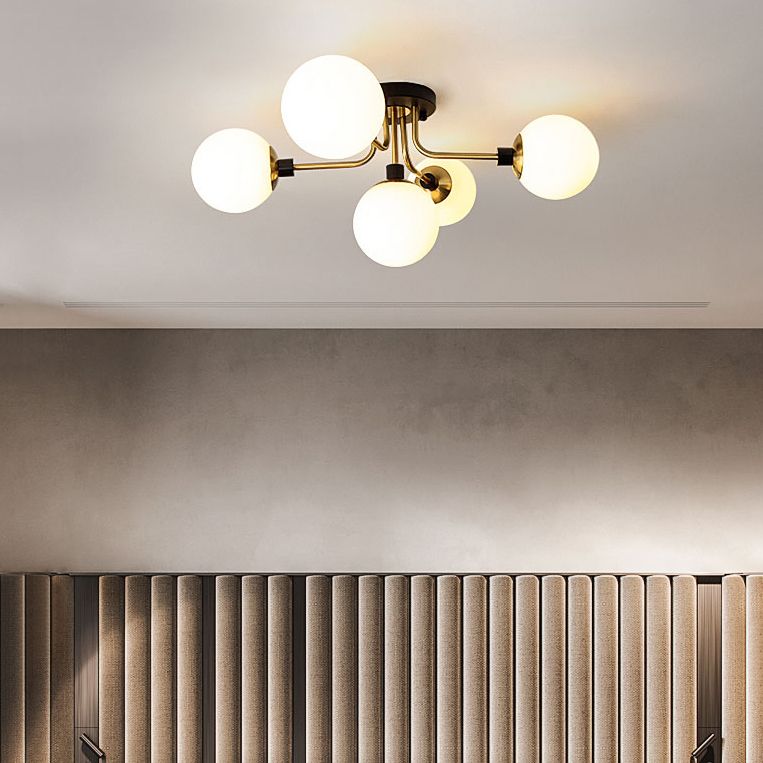 Luz de techo de semi-ras de oro con estilos de simpleza de sombra de vidrio de globo para sala de estar