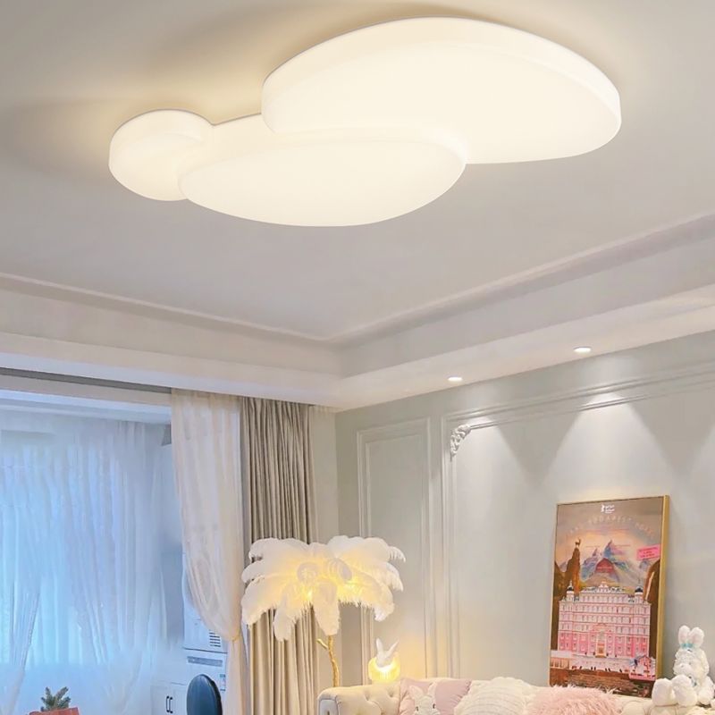 Modern Metal Flush Mount Geometric Shape Ceiling Light with Plastic Shade for Living Room