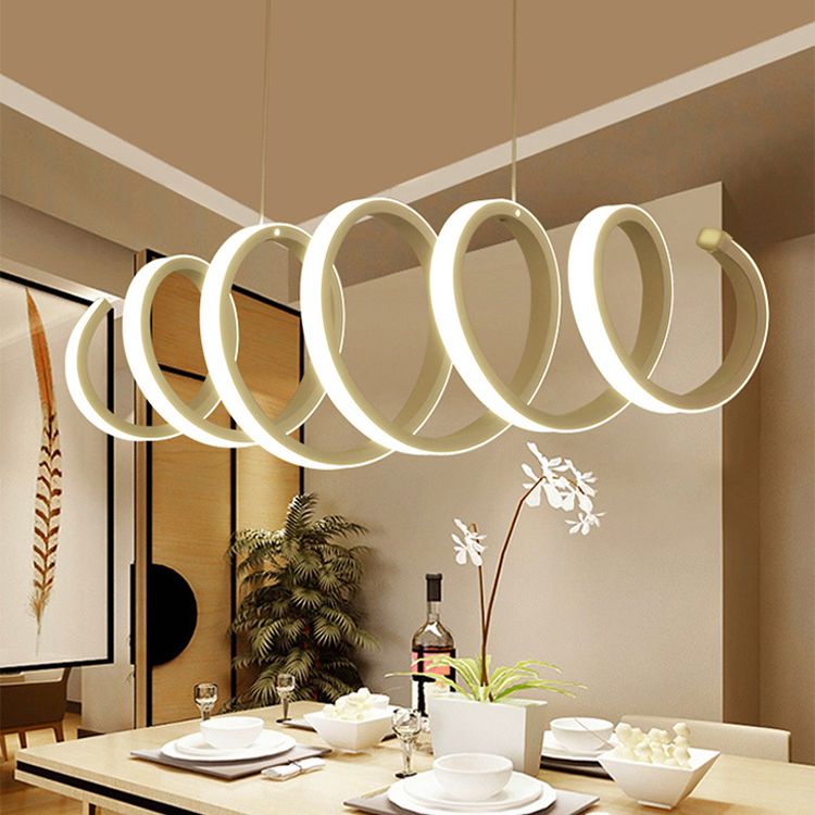 Acrylic White Linear LED Island Light in Modern Style Lacquered Iron Pendant Light for Dining Room