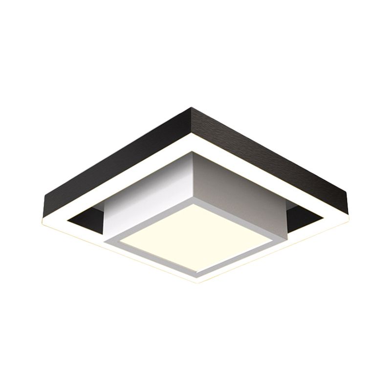 Aluminum 2-Tier Square Ceiling Lamp Contemporary Black/Gold LED Flush Mount Lighting in Warm/White Light for Corridor