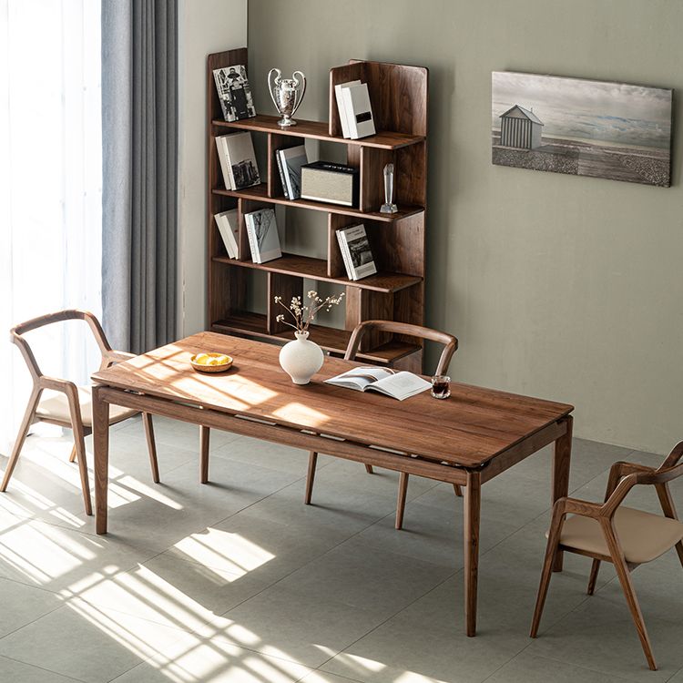 Modern Rectangle Dinner Table Brown Solid Wood Tabletop for Living Room