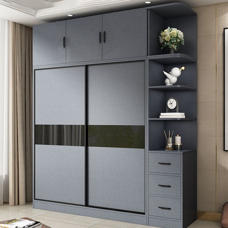 Modern Grey Wardrobe Cabinet Engineered Wood Wardrobe with Garment Rod