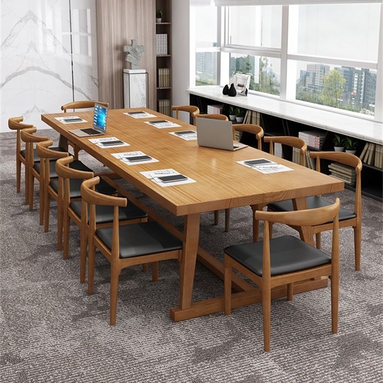 Solid Wood Contemporary Dining Table Rectangle Table with Trestle base