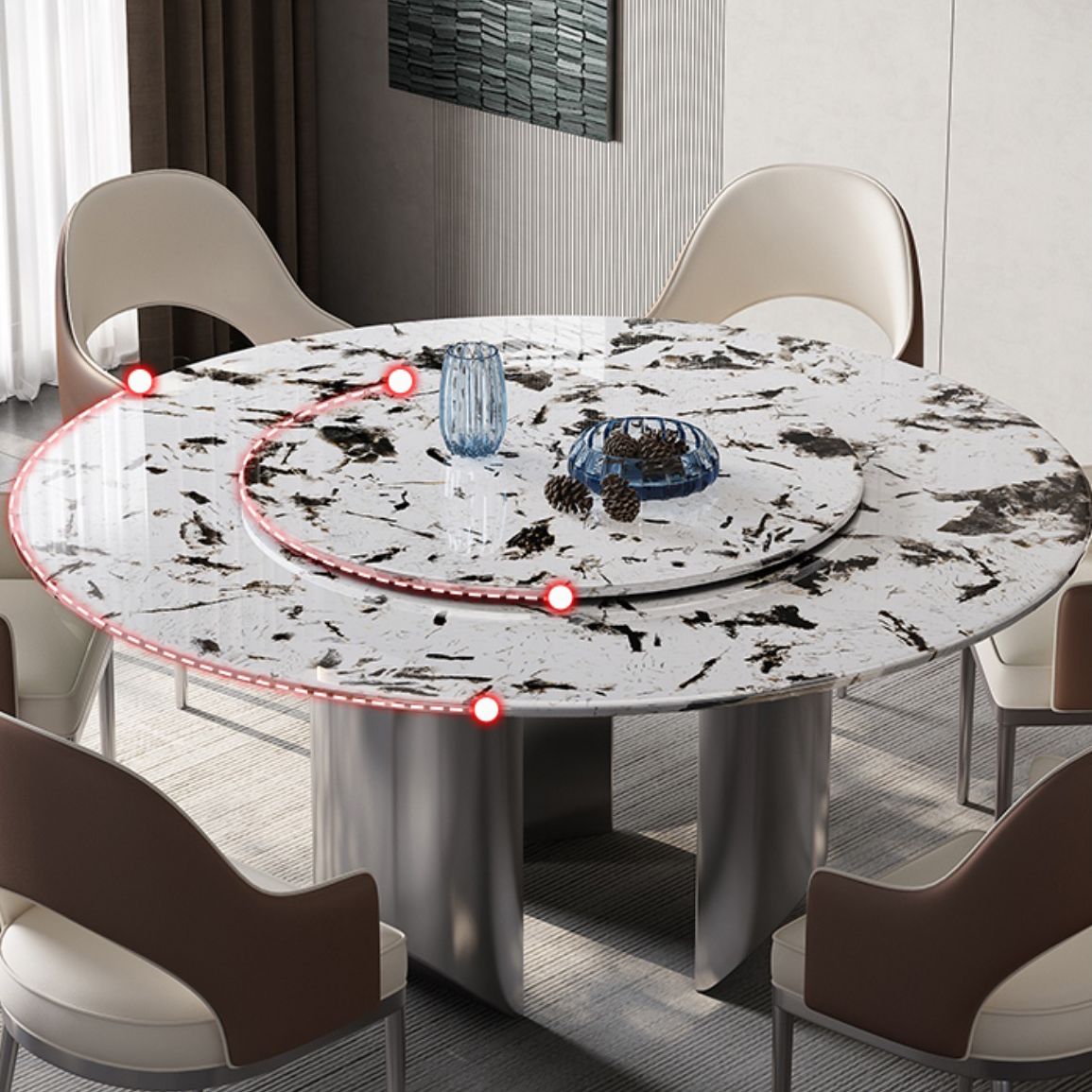 Modern Round Dining Table Stone Dining Table with Stainless Steel Pedestal