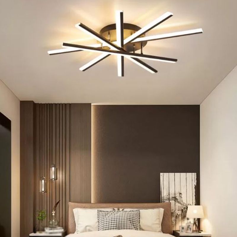 LED Modern Metal Flush Mount Sputnik Shape Ceiling Light with Acrylic Shade for Bedroom