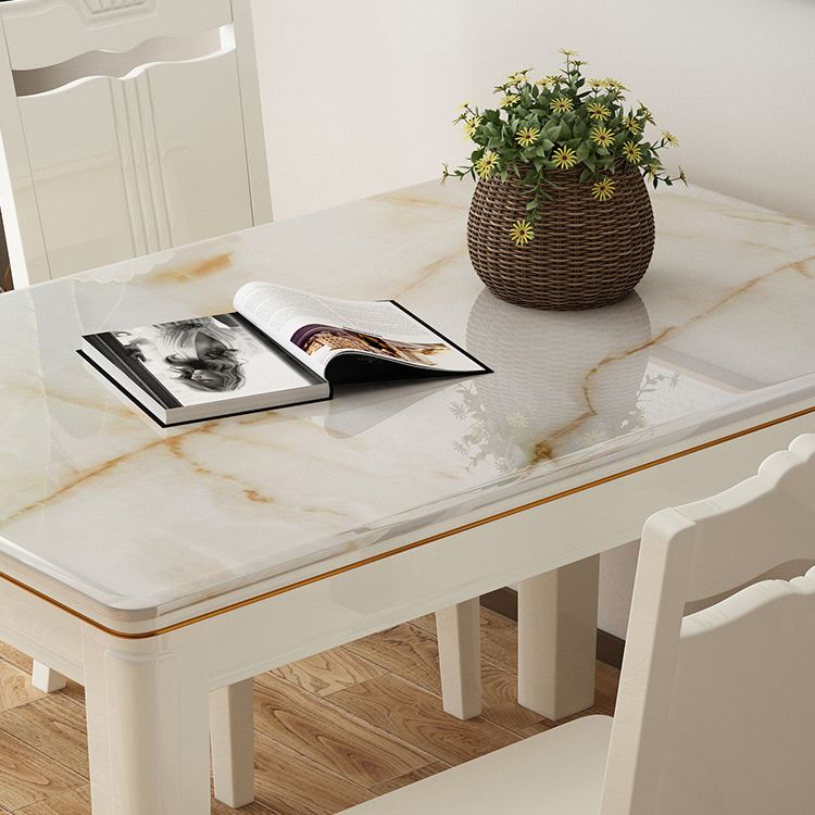 White Rectangle Dining Site Table Marble Dining Room Collection with 4-foot
