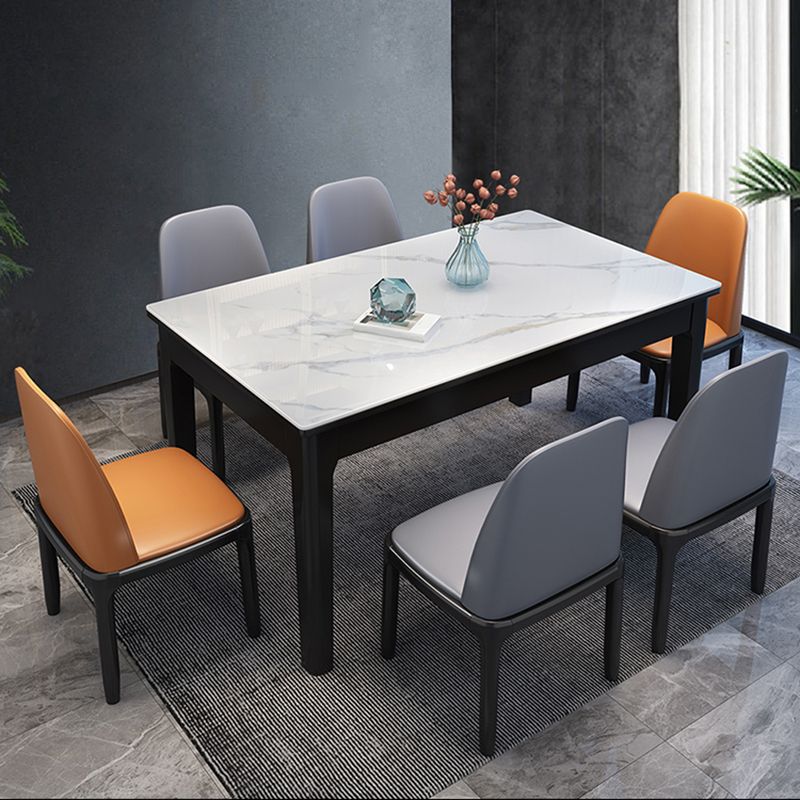 Rectangle 4 Legs Table Mid-Century Modern White Tone Fixed Table of Sintered Stone