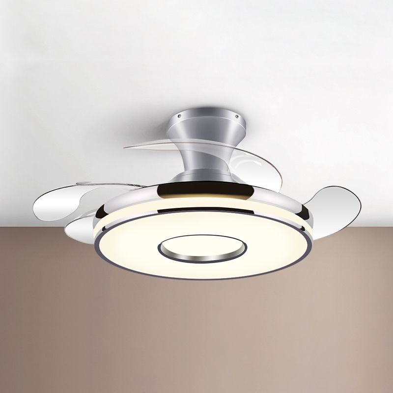 Round Ceiling Fan with Invisible Blades Modern Style Dining Room LED Semi Flush Light