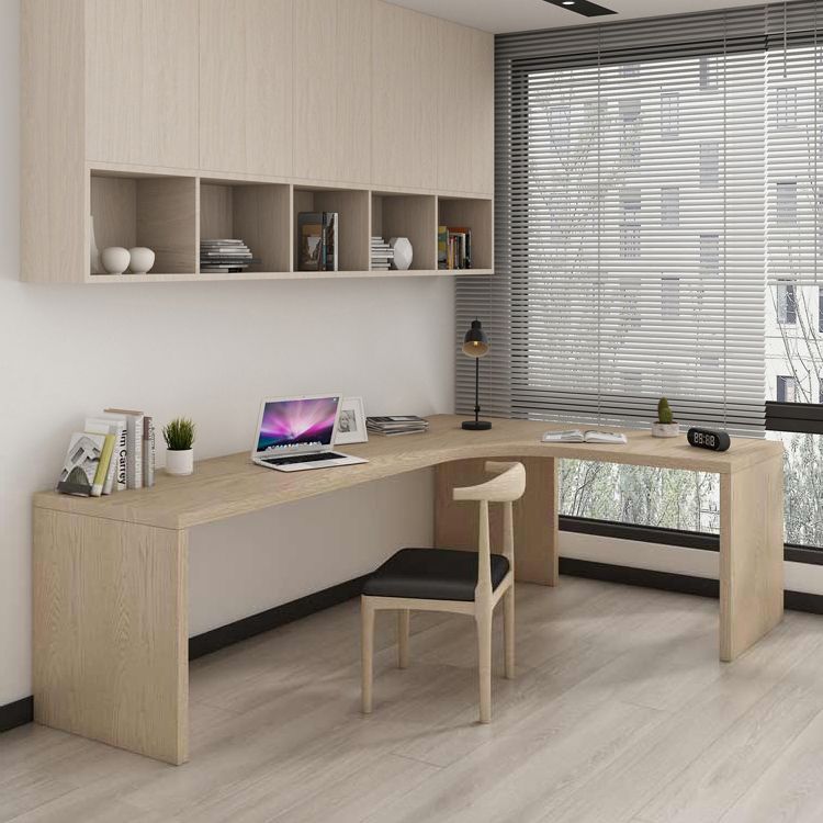 Modern Wooden Office Desk L-Shape Home Writing Desk in Natural