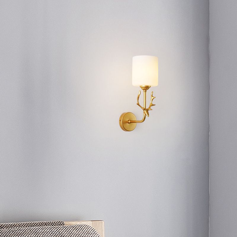 1-Light Cylinder Sconce Light Modern Glass Sconce Light Fixture