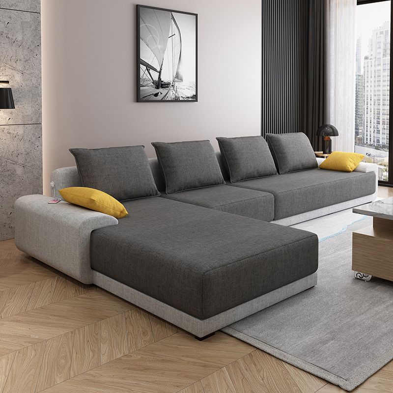 Scandinavian Style Stationary Seating Living Room Recessed Arm Pillows Sofa