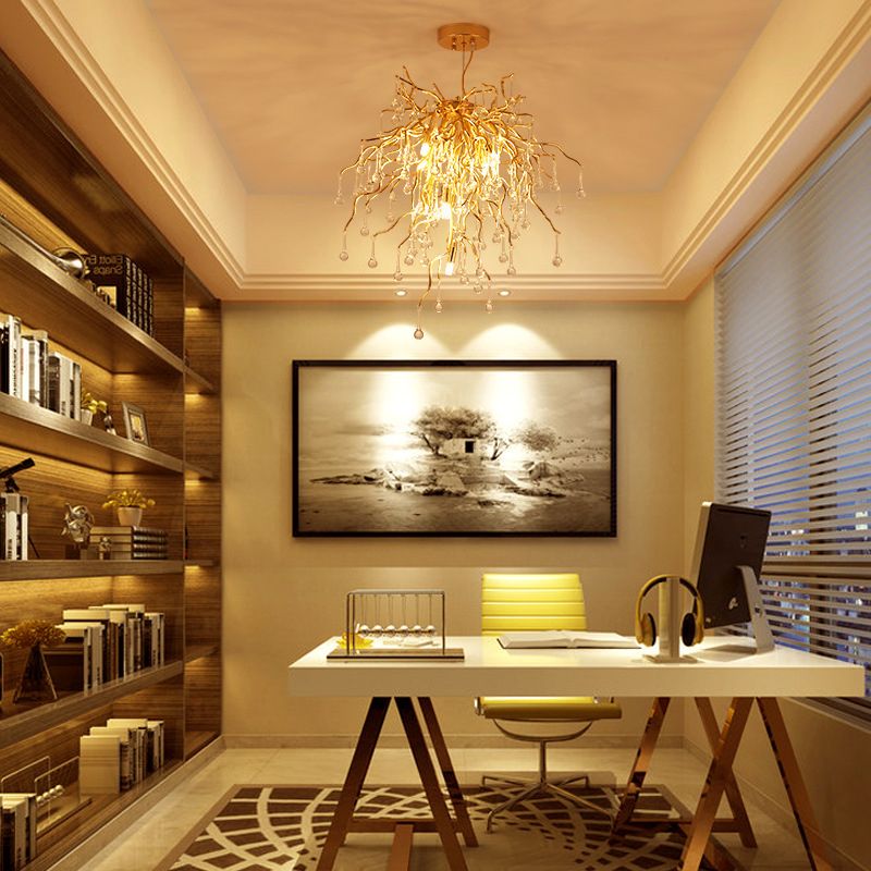 23.5"/31.5" W Clear Crystal Raindrop Hanging Chandelier Rustic 8/10 Lights Gold Ceiling Lamp for Living Room