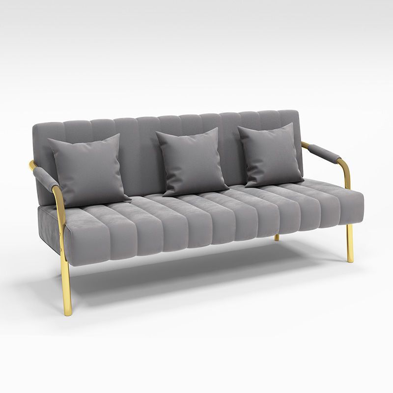 Contemporary Glam Sofa with Sewn Pillow Back and Golden Legs for Apartment