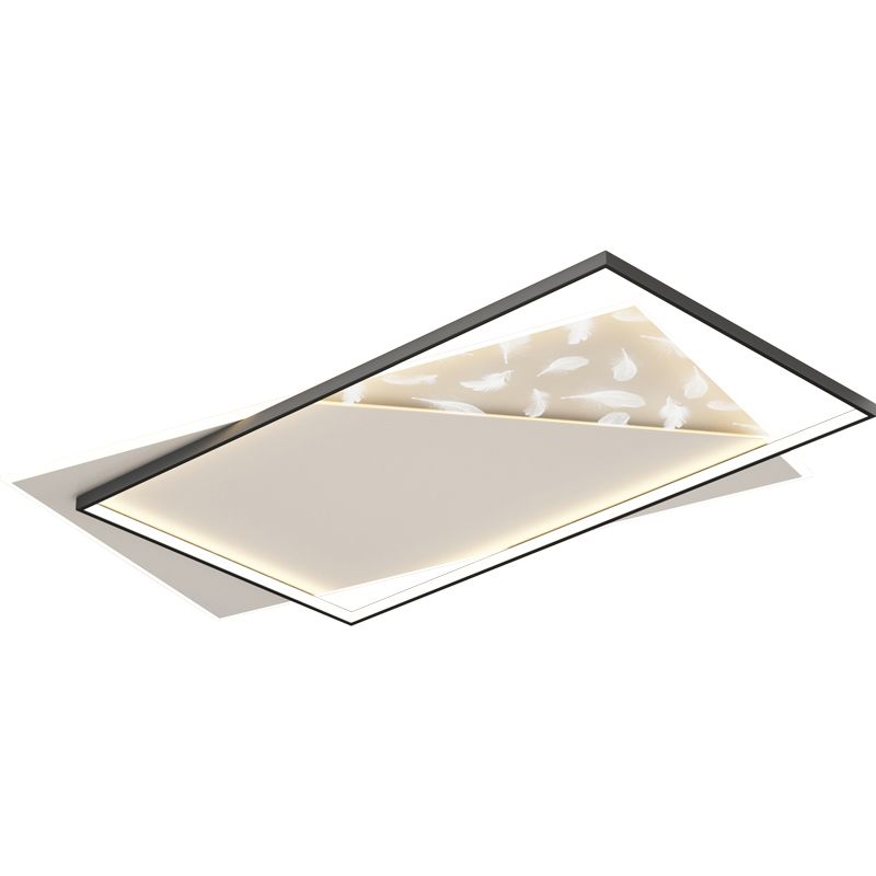 Rectangular Acrylic Feather LED Ceiling Light in Modern Minimalist Style Wrought Iron Flush Mount for Interior Spaces