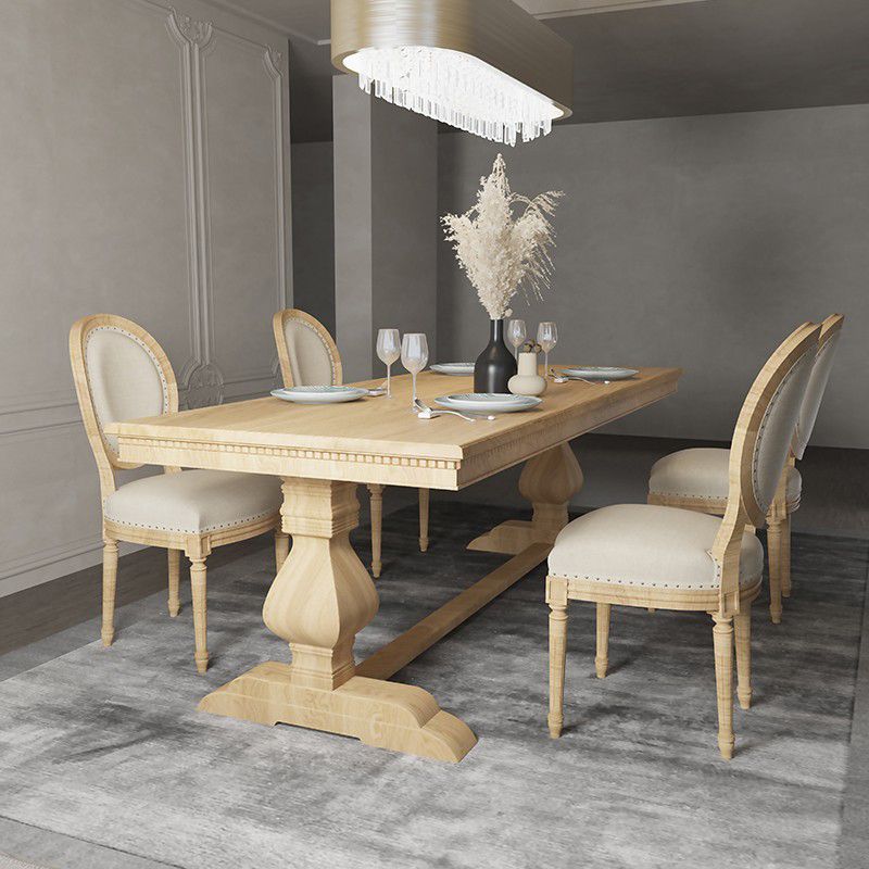Mid-Century Modern Rectangle Table Solid Wood Dining Table with Trestle Base