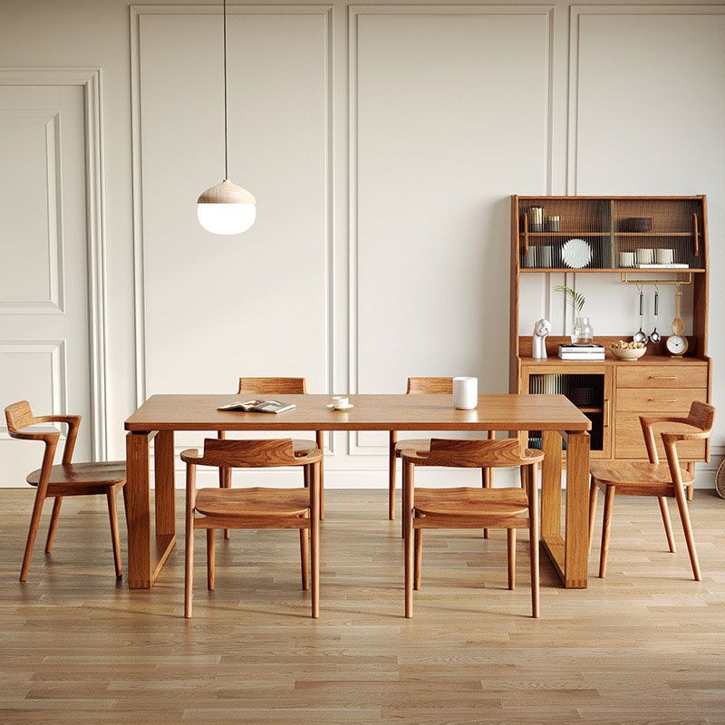 Pine Wood Contemporary Rectangular Table Wood Top Table with Sled Base