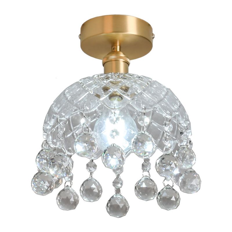 Crystal Crown Semi Flush Mount in Colonial Style Copper Indoor Ceiling Light