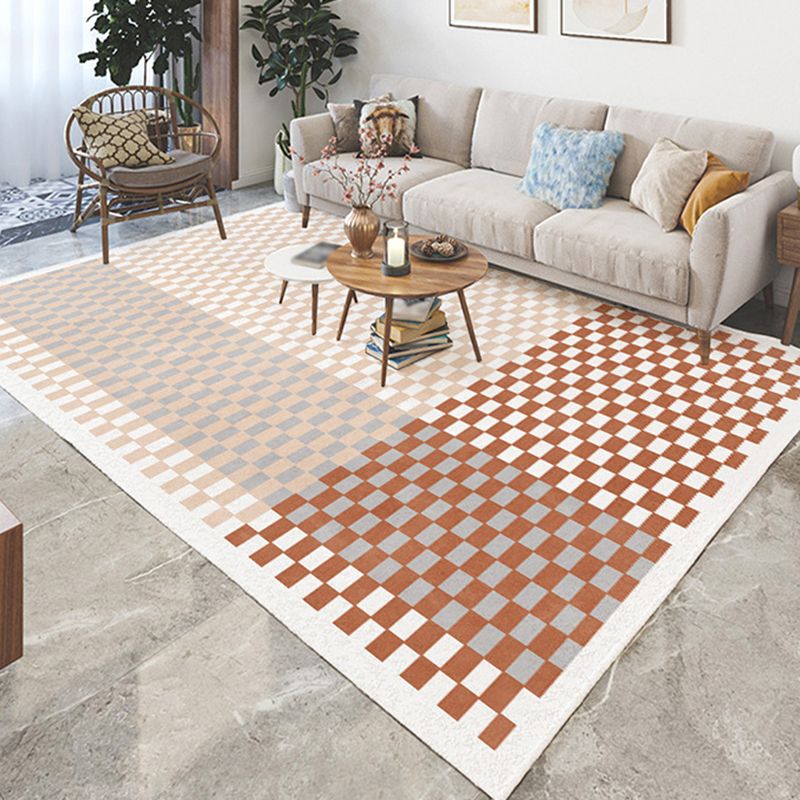 Brown Modern Rug Polyester Grating Pattern Rug Non-Slip Backing Rug for Living Room