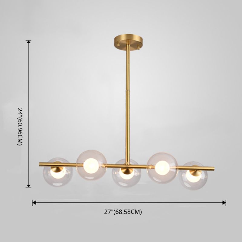 Mid-Century Gold Metal Island Pendant Lighting Spherical Glass Island Ceiling Light for Dining Table