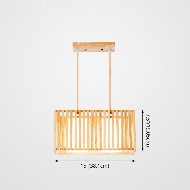 Rectangle Island Pendant Asian Wood Pendant Lighting in Natural Wood