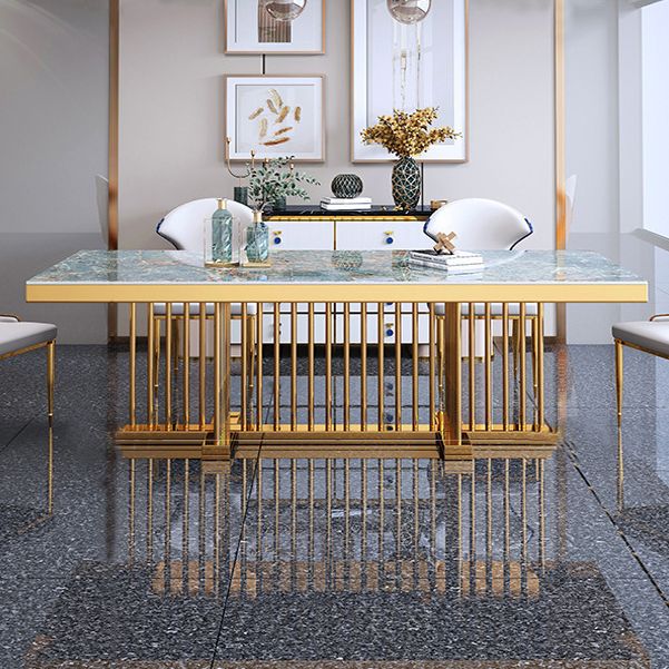 Glam Dining Stone Table Dining Rectangle Table with Metal Legs for Home Use