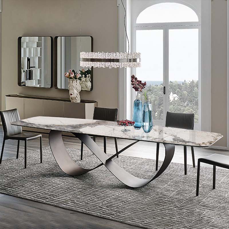 Industrial Sintered Stone Table Rectangle Table with Metal Legs for Kitchen