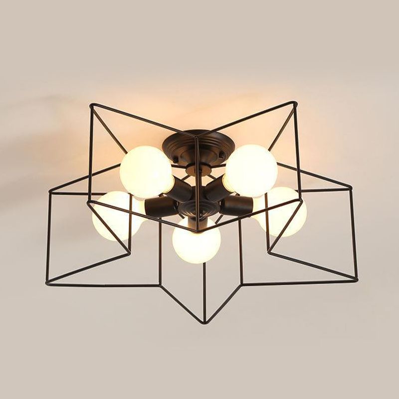 Metal Star Shape Flush Mount Light Industrial 5 Lights Flush Mount Ceiling Fixture