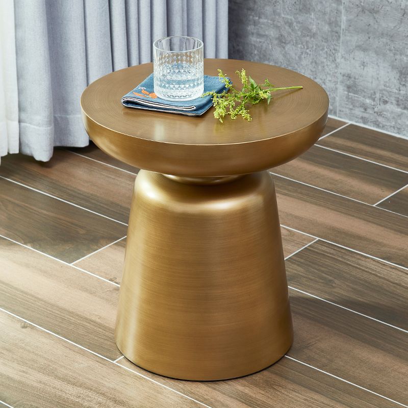 Mid-Century Modern Round Top Coffee Table 16.92"H Iron Pedestal Cocktail Table