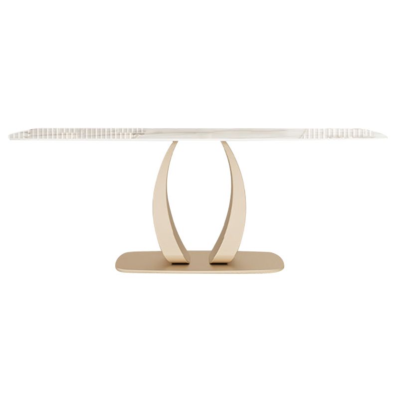 Glam Style Dinner Table Stone Rectangle Dining Room Table in White