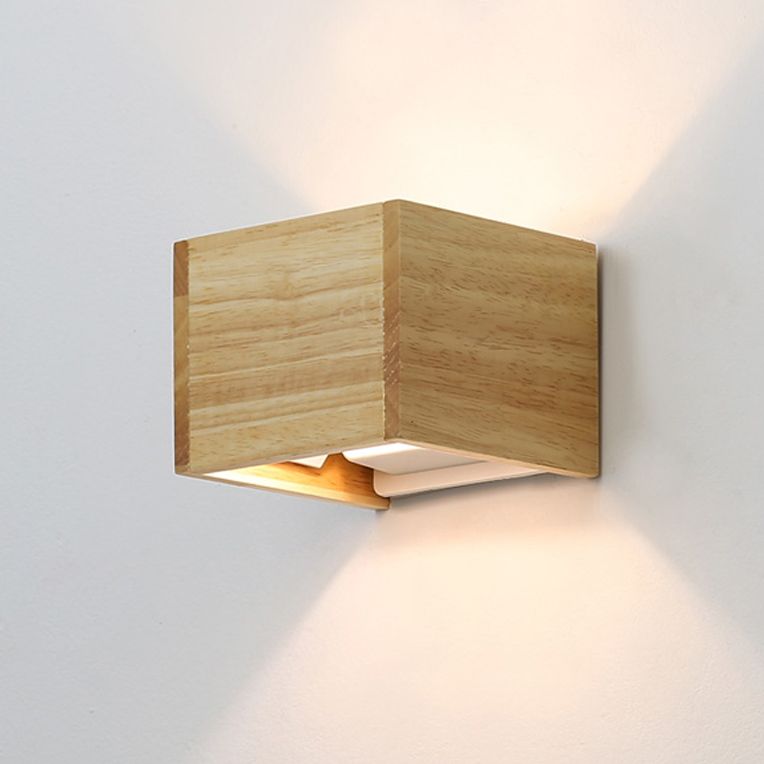 Nordic Style Wood Wall Light Cube Shape 4.5" Wide Wall Sconce for Bedroom