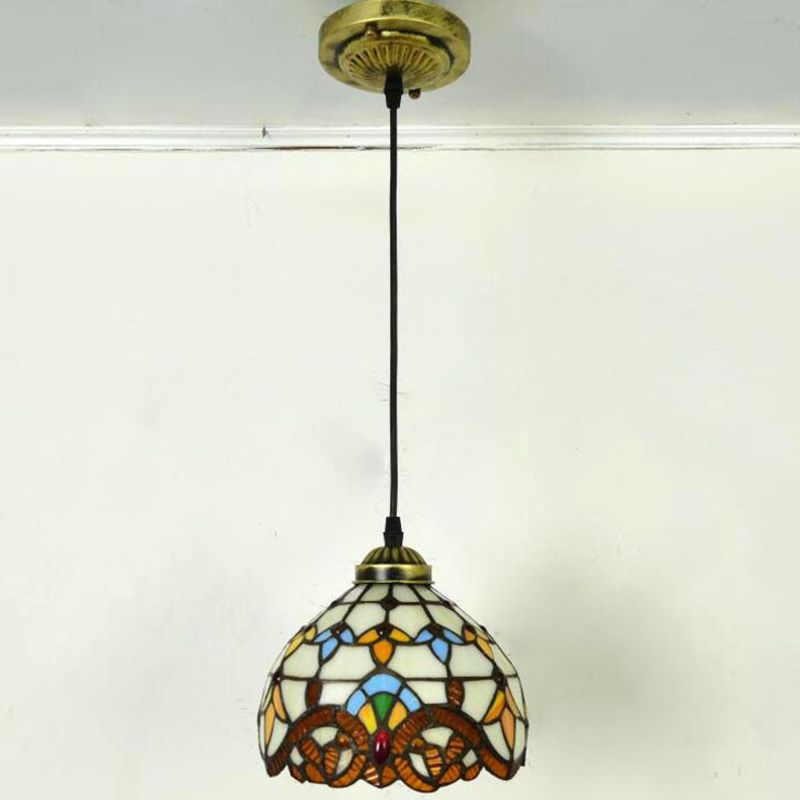Bowl Pendant Light Tiffany-Style 1 Light Stained Glass Hanging Lamp for Dining Room