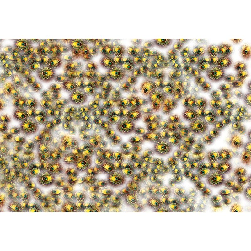 Contemporary Feather Mural Decal Non Woven Decorative Yellow and Green Wall Decor for Kitchen