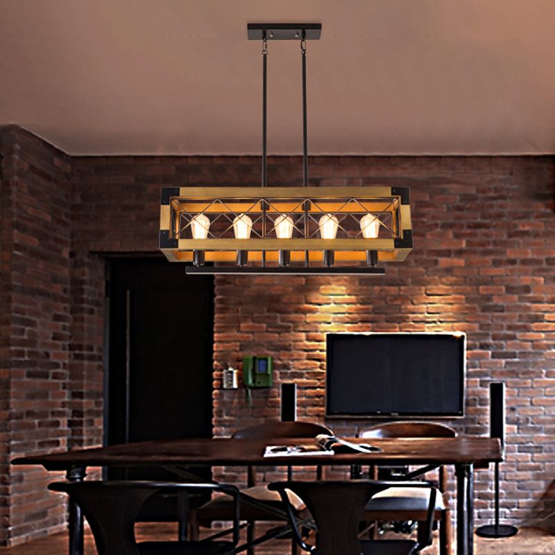 Industrial Style Rectangle Island Pendants 5-Light Metal Pendant Lights for Dining Room