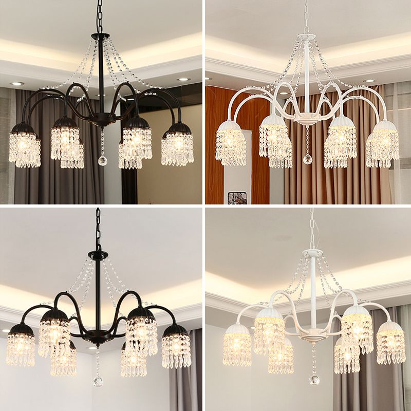 Crystal Tassel LED Chandelier Lamp Country Style Living Room Hanging Light Fixture