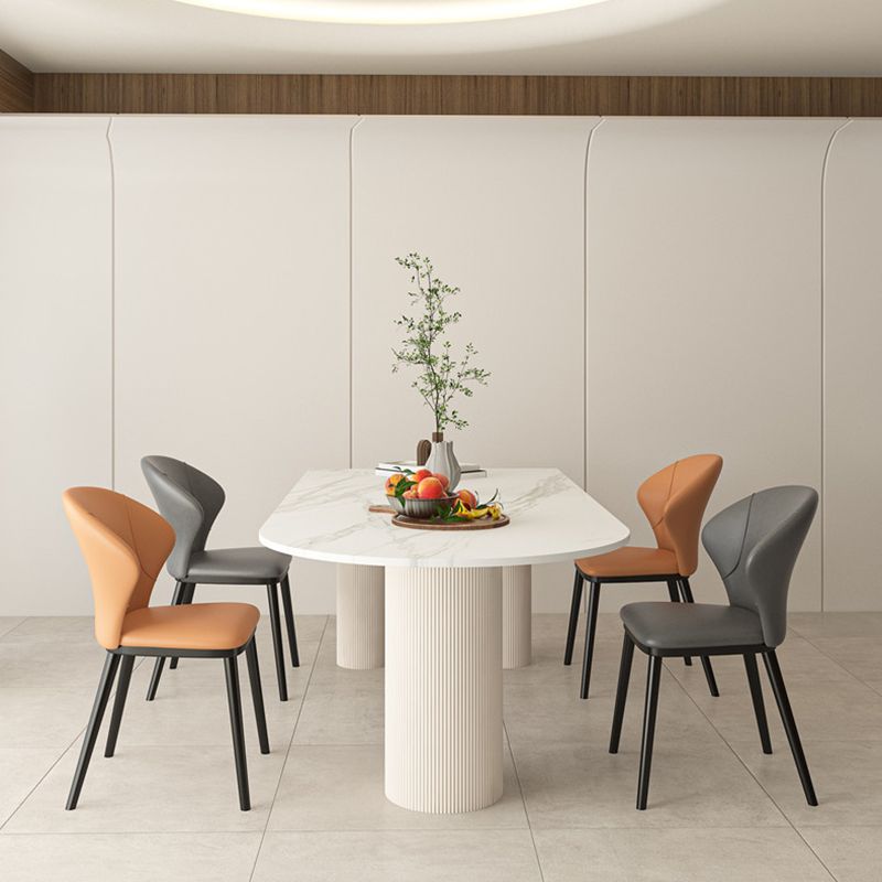 Metal Contemporary Free Form Table White Marble Top Table for Dining Room and Kitchen