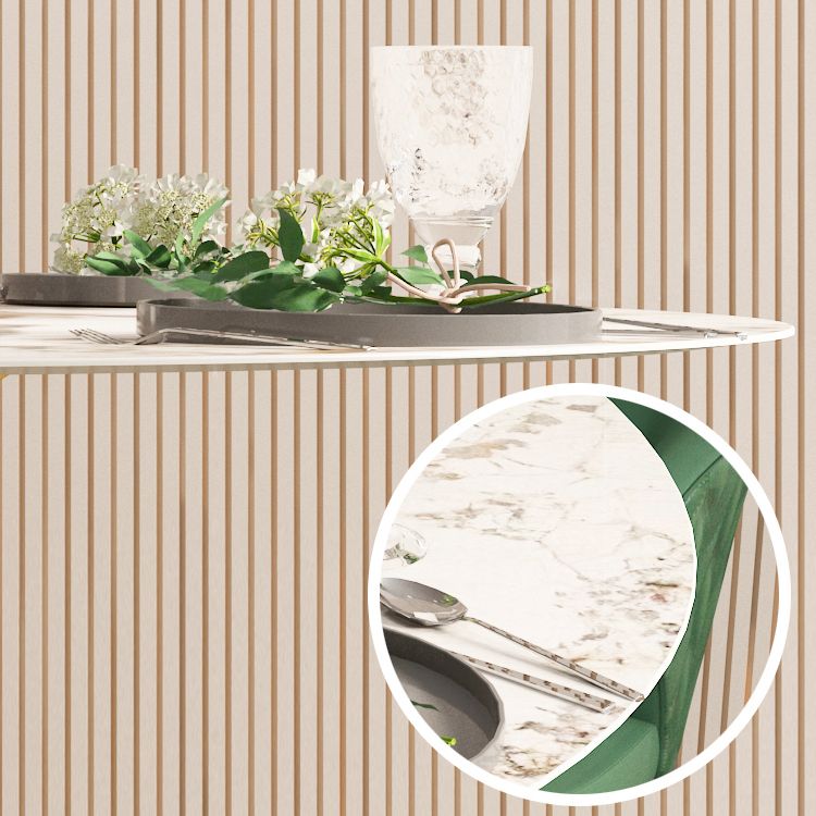 Sintered Stone Top Dining Table in White for Restaurant Modern Round Table with Metal Pedestal