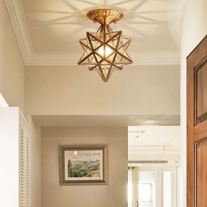 Glass Gold Ceiling Mounted Light Star Shape Vintage Style Ceiling Flush Mount