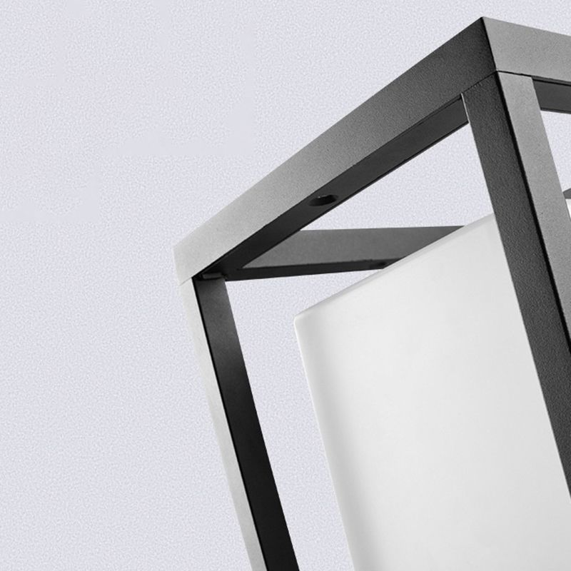 Metal Rectangular Shape Outdoor Lights Modern 1 Light Waterproof Pillar Lamp in Black