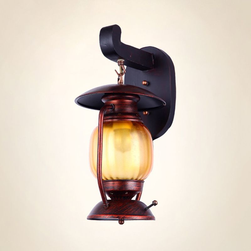 1 Light Wall Sconce Lighting Loft Kerosene Amber Glass Wall Mount Lamp in Copper for Stair