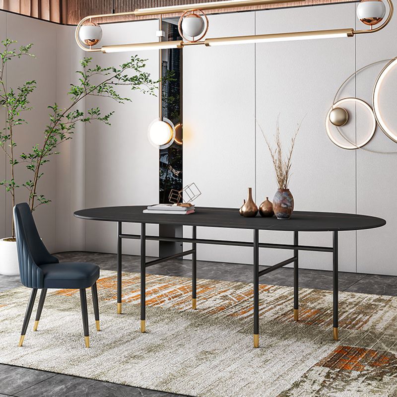 Contemporary Oval Dining Table Stone Dining Table with Iron Base