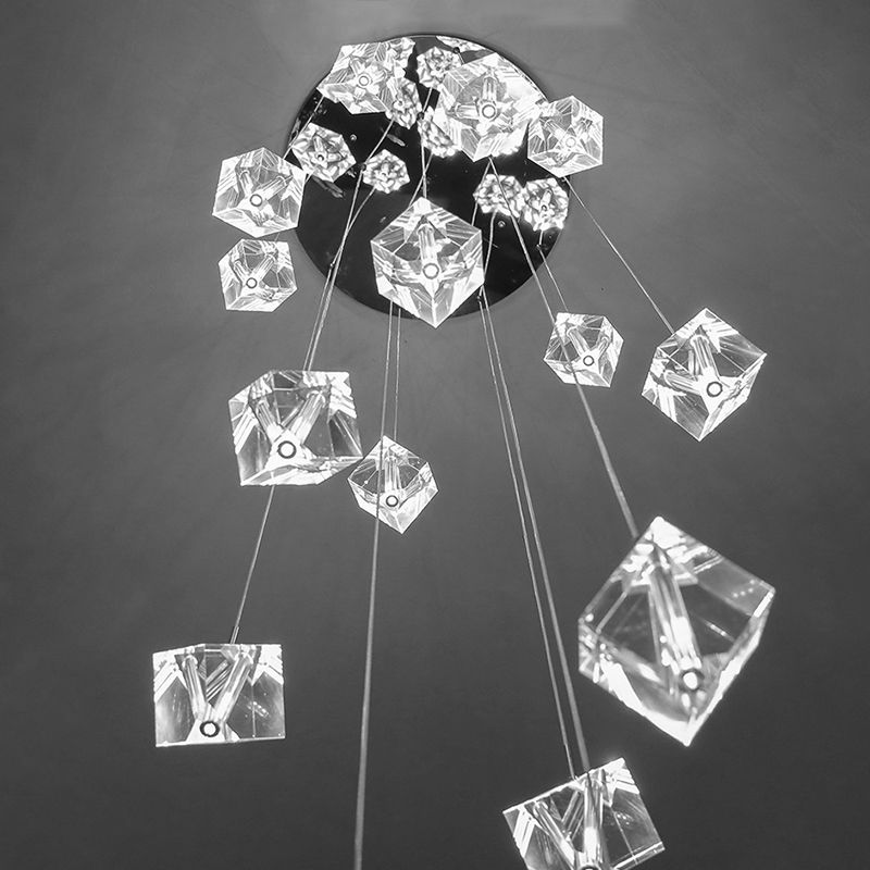 Kristall Silber LED-Anhänger Licht im modernen Luxusstil Edelstahl-Quadrathanglampe