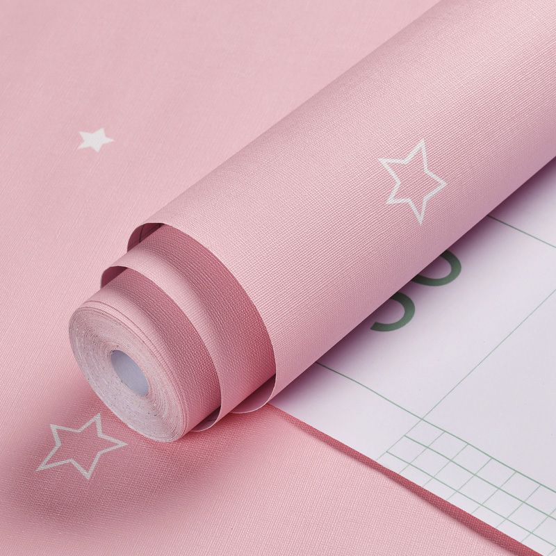 Pastel Pink Ordinary Star Self-Adhesive Wallpaper for Girls' Bedroom, 33-foot x 20.5-inch
