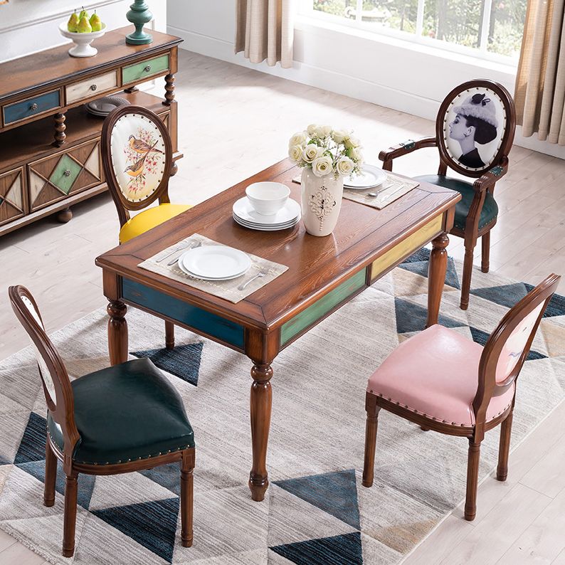 Mesa de comedor rectangular de mediados de siglo, mesa de comedor de madera maciza de caucho con 4 pies