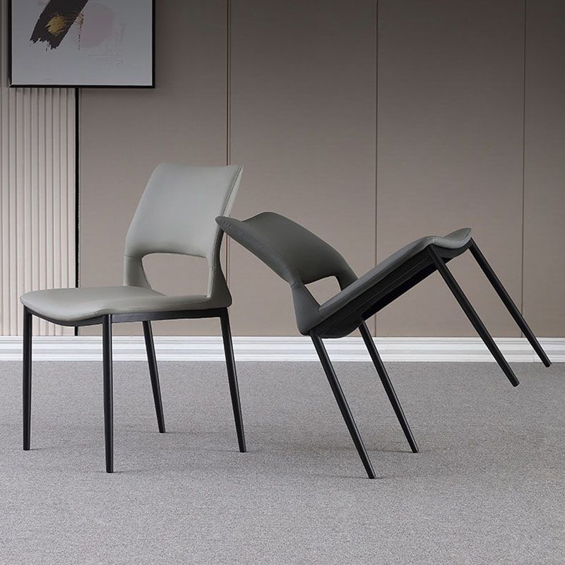 Silla lateral de comedor con respaldo abierto de estilo industrial, sillas de comedor de cuero para el hogar