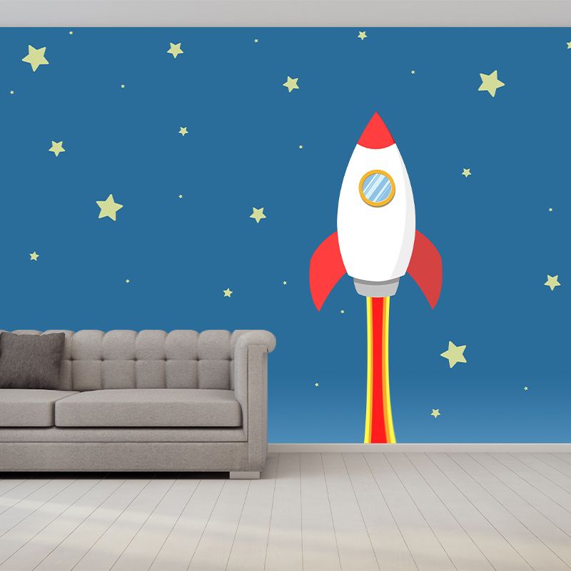 Rocket Outer Space Removable Wall Mural for Children's Bedroom, Moisture Resistant