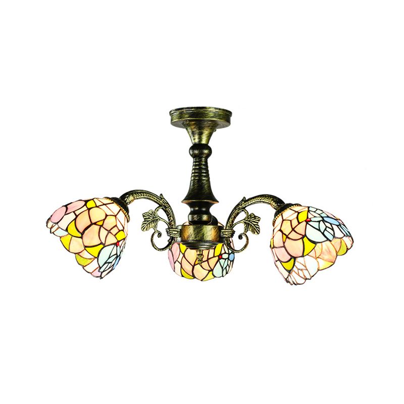Buntglas Tiffany Style Blatt/Pfauen Schwanz/Blütenheize Beleuchtung 3/5 Lichter hängen Deckenlicht in antiker Bronze