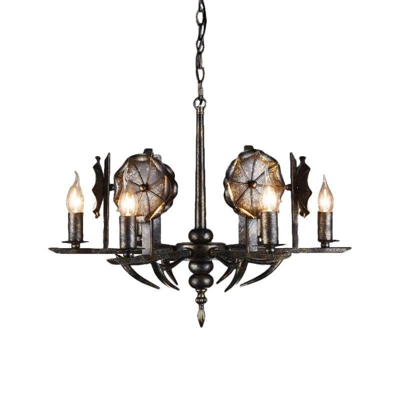 Vintage Aged Brass Chandelier Candle 6 Lights Metallic Pendant Lamp for Farmhouse Cottage