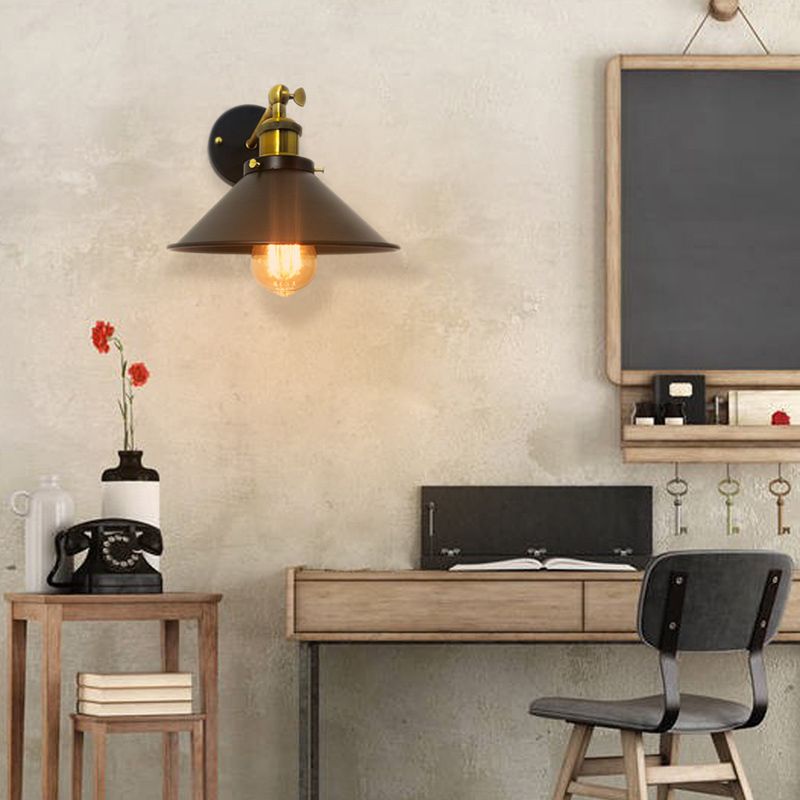 Black Modern Wall Sconce Cone Shape Vanity Lamp with Metal Shade for Bathroom