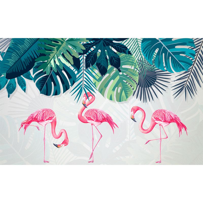 Flamingos and Leaves Wall Mural Modern Decorative Living Room Wall Covering, Custom