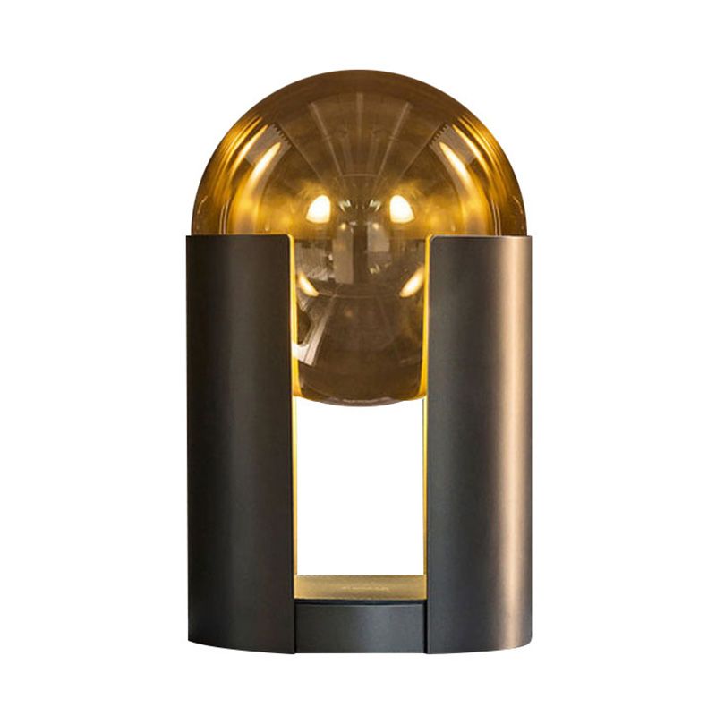 Table en verre ambre sphérique Lumière Postmoderne 2-Bulb Black Nightstand Lampe
